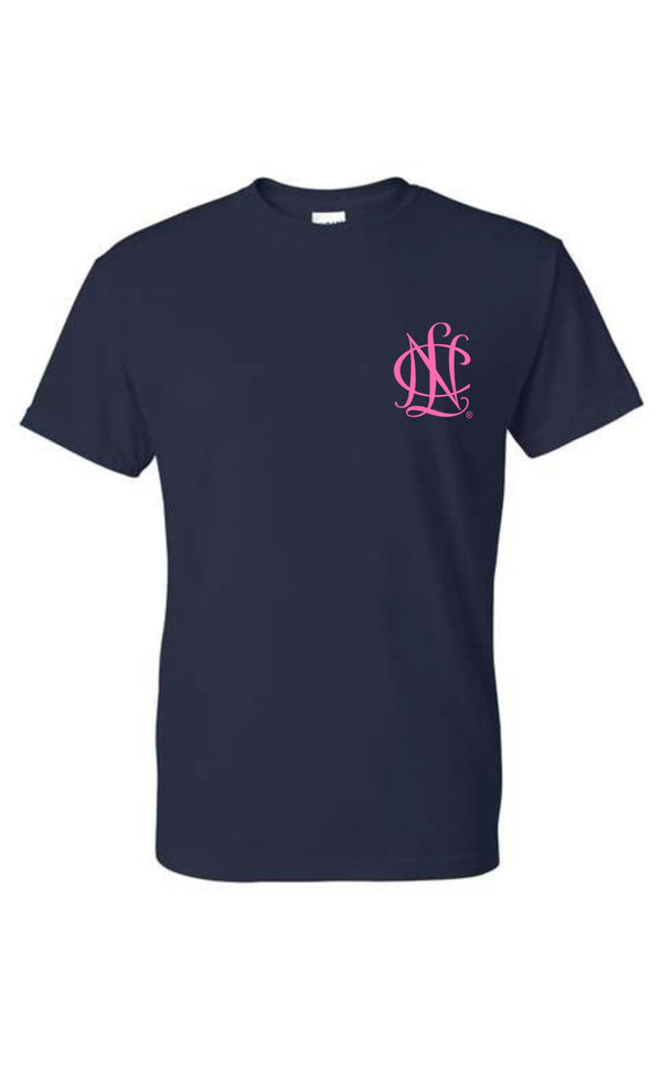NCL Short Sleeve Navy Tee w/ pink NCL (crew neck)