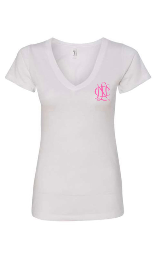 NCL short sleeve white w/ pink NCL slim fit (v-neck)