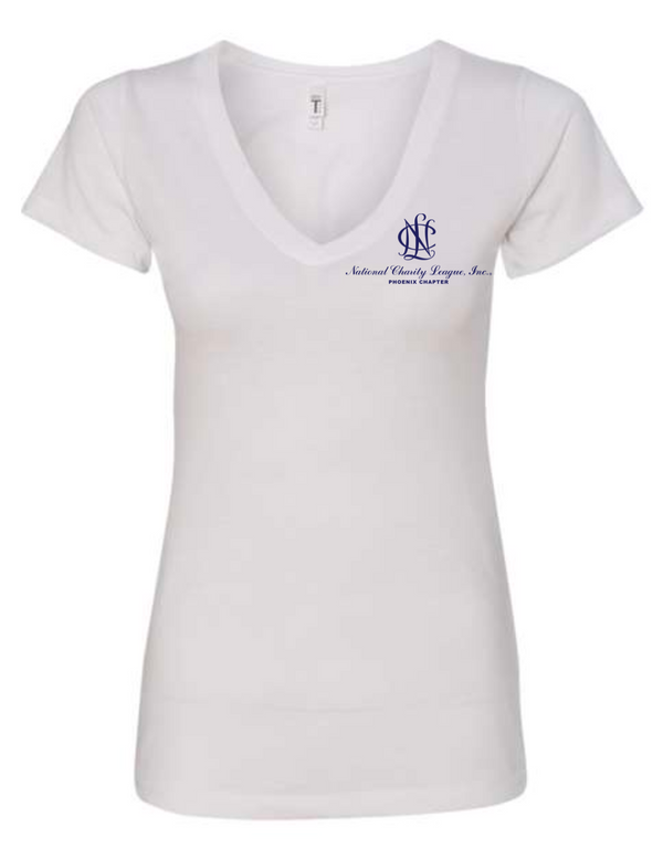 NCL short sleeve white w/navy NCL slim fit (v-neck)