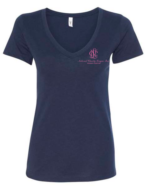 NCL short sleeve navy w/pink NCL slim fit (v-neck)